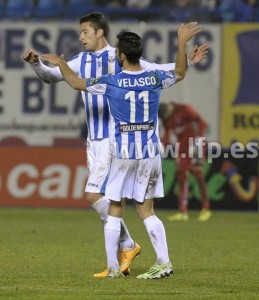 Lázaro celebra el gol del Leganés con Velasco