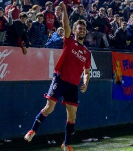 Oier celebra un gol ante su público || Foto: Navarra.com