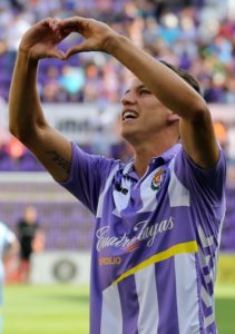 Lichnovsky celebra su gol ante el Girona Foto: Real Valladolid