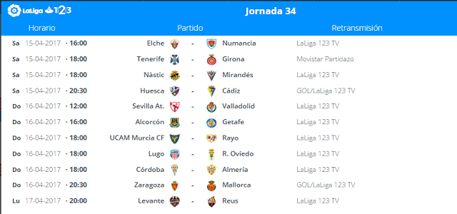 Horario jornada 34